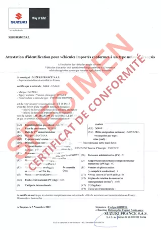Attestation d’identification nationale Suzuki Attestation d’identification nationale Suzuki