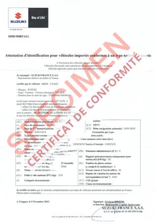 Attestation d’identification nationale Suzuki Attestation d’identification nationale Suzuki