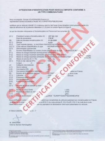 certificat de conformité Audi certificat de conformité Audi