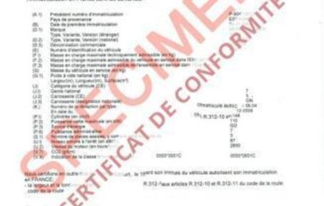 Certificat de conformité pour faire la carte grise ANTS