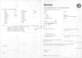 HOMOLOGATION : CERTIFICAT DE CONFORMITÉ SKODA