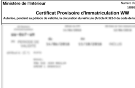 Immatriculation provisoire CPI WW