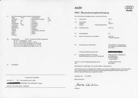 Qu'est ce qu'un certificat de conformité Audi