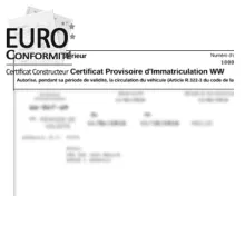 Immatriculation provisoire CPI WW